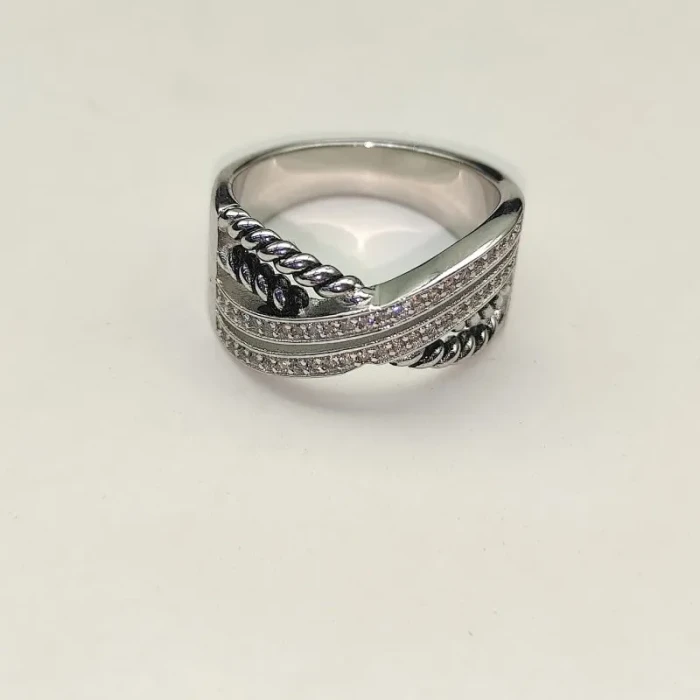David Yurman Silver Double Twisted Cable Cross Diamond Ring