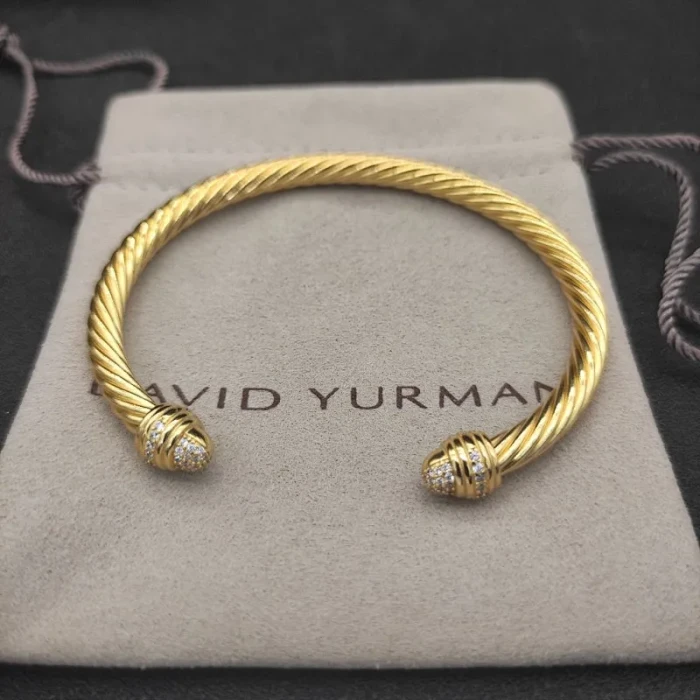 David Yurman 5mm Gold-Tone Half-Pavé Cable Cuff Bracelet