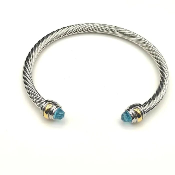 David Yurman 5mm Double-End Cap Cable Cuff Bracelet Blue Diamonds