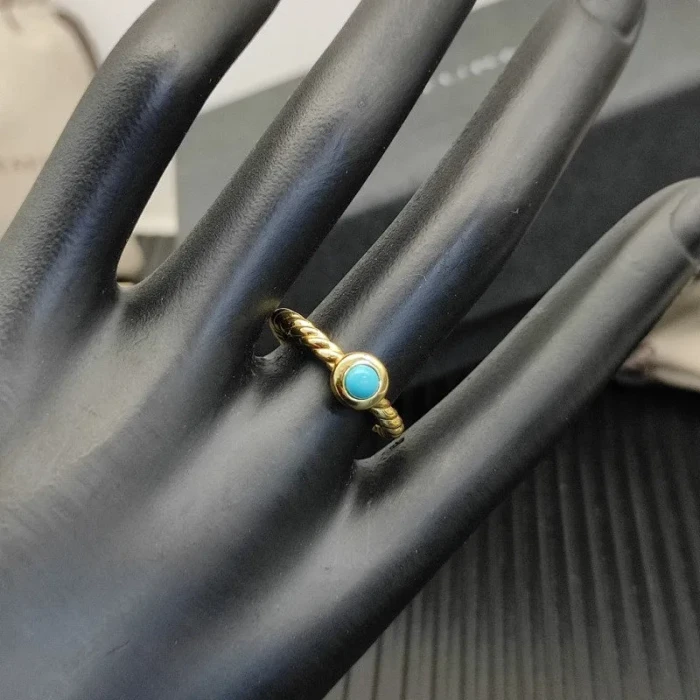 David Yurman Gold 2.8mm Petite Cable Turquoise Ring