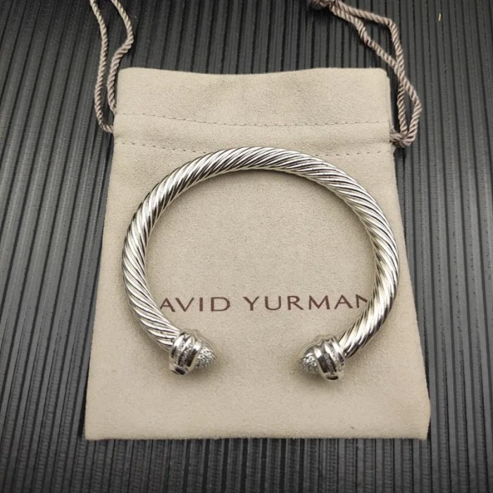 David Yurman 7mm Sterling Silver Oval Pavé Cable Cuff Bracelet