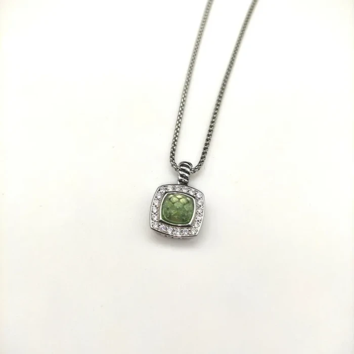 David Yurman 7mm Cushion-Cut Center Stone Necklace Green Diamond