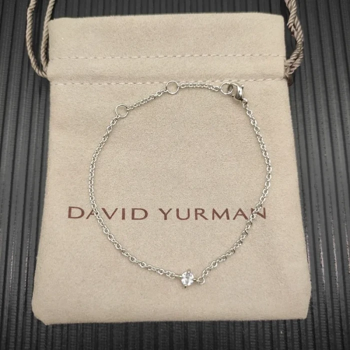 David Yurman 4mm Sterling Silver Single Stone White Diamond Bracelet