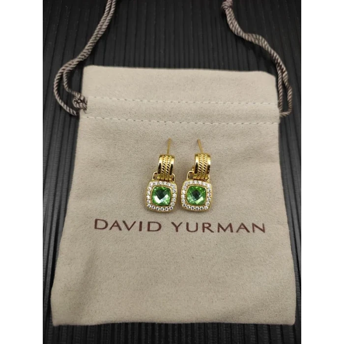 David Yurman Gold Green Pavé Square Cable Drop Earrings