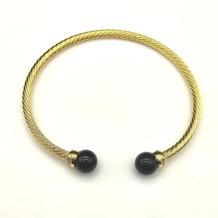 David Yurman 3mm Gold Cable Bracelet with Black Onyx