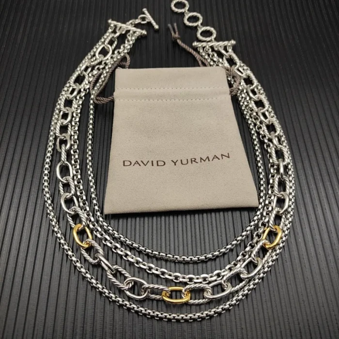 David Yurman Gold and Silver 29mm Multi-Row Chain Necklace