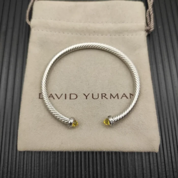David Yurman 4mm Sterling Silver Yellow Diamond Bangle Bracelet