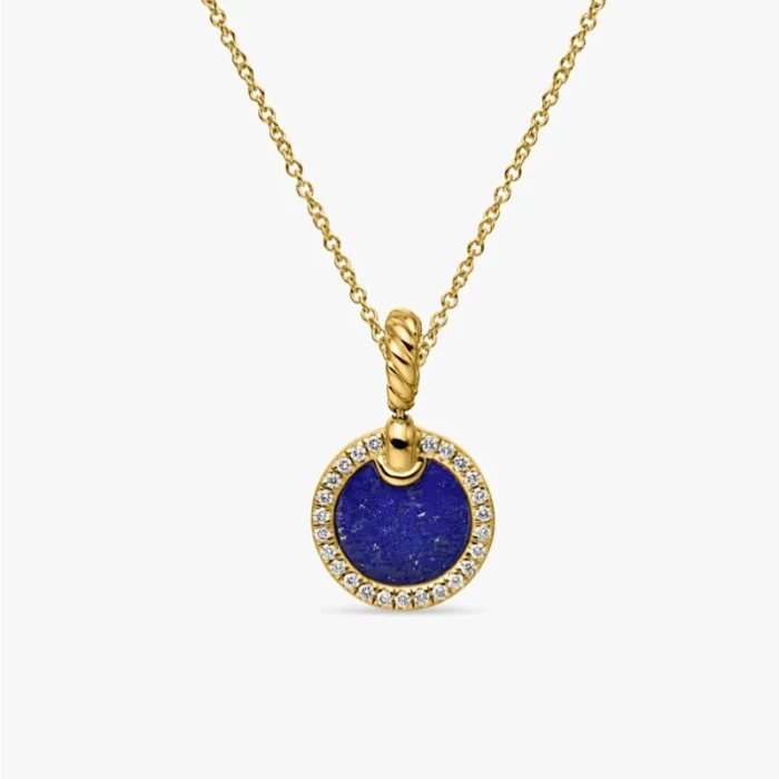 David Yurman 17.8mm Gold Round Lapis Lazuli Diamond Necklace