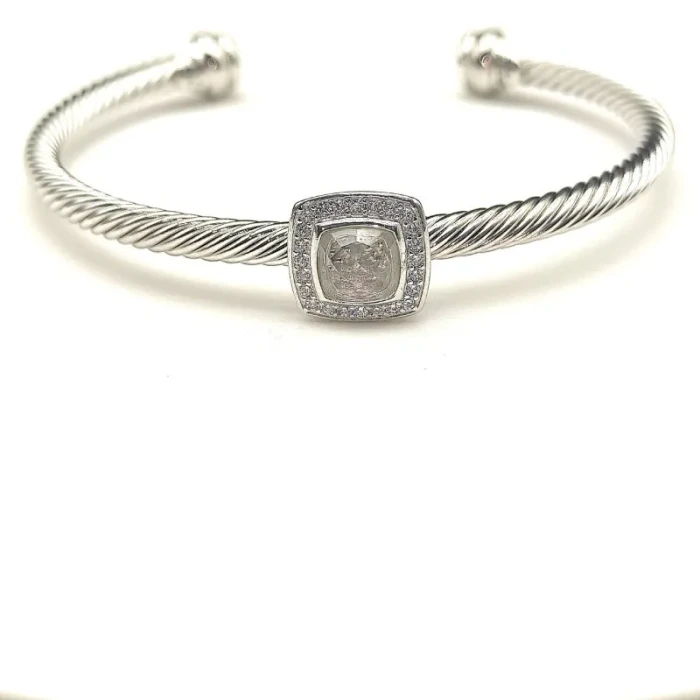 David Yurman 4mm Square Pavé Cable Bracelet with White Diamonds