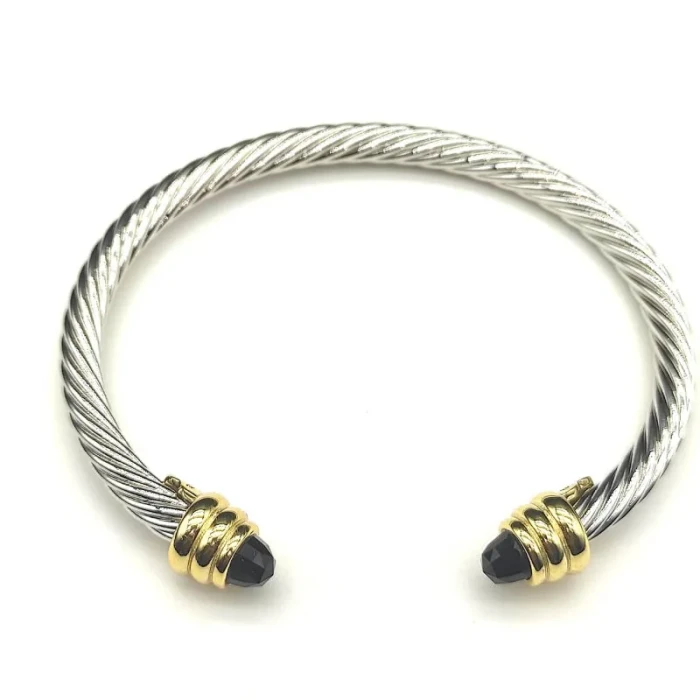 David Yurman 5mm Gold-End Black Diamond Cable Cuff Bracelet