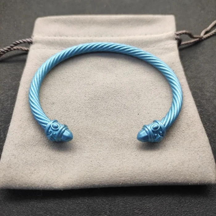 David Yurman 5mm Light Blue Colorful Enamel Cuff Bracelet, Fits Wrist Size 16cm - 20cm