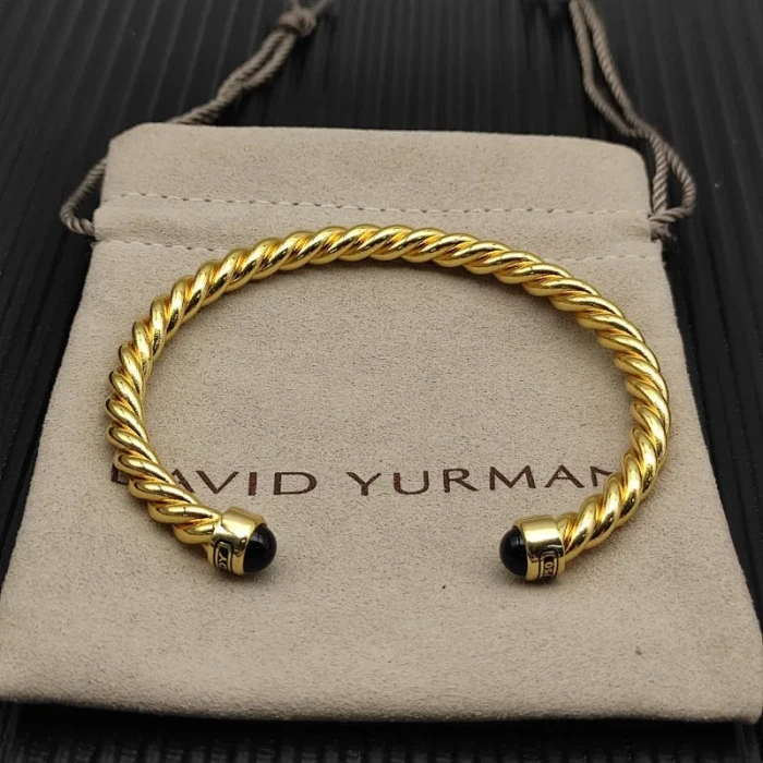David Yurman 6mm Gold Black Onyx Cable Cuff Bracelet
