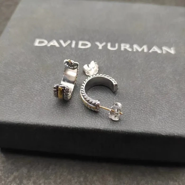 David Yurman 11.4mm Silver Diamond Half Hoop Earrings
