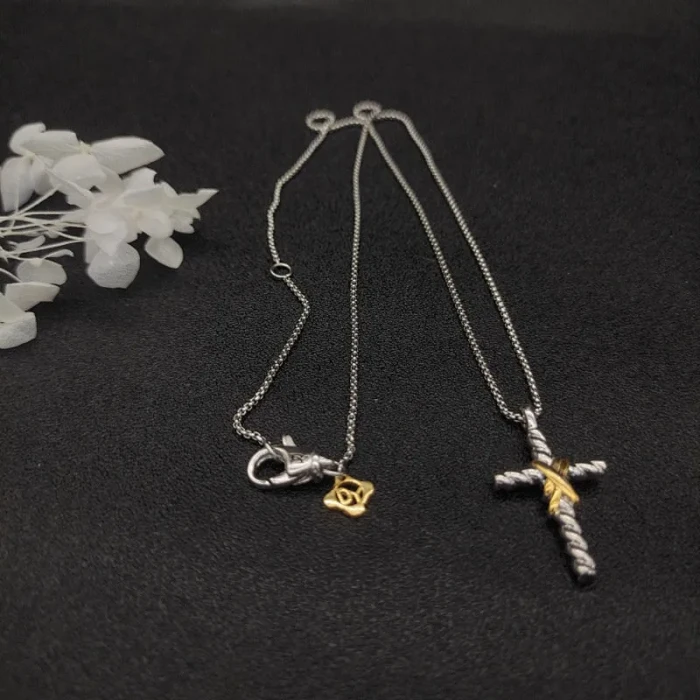 David Yurman Gold and Silver Double X Cross Pendant Necklace