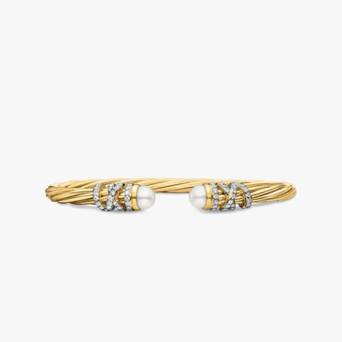 David Yurman 4mm Gold Twisted Cable Pearl Bracelet
