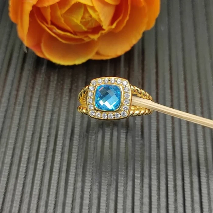 David Yurman Gold Square Blue Diamond Ring