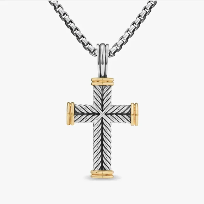 David Yurman Gold and Silver Cable Cross Necklace