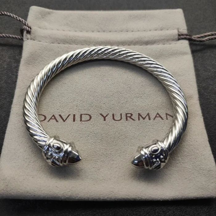 David Yurman 7mm Silver Colorful Enamel Cuff Bracelet, Fits Wrist Size 16cm - 20cm