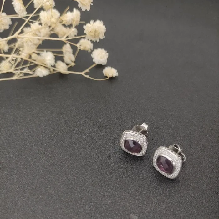 David Yurman 7mm Square Purple Diamond Stud Earrings