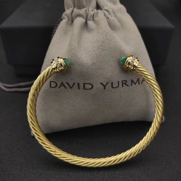 David Yurman Gold Tone 5mm Blue Diamond Cuff Bracelet