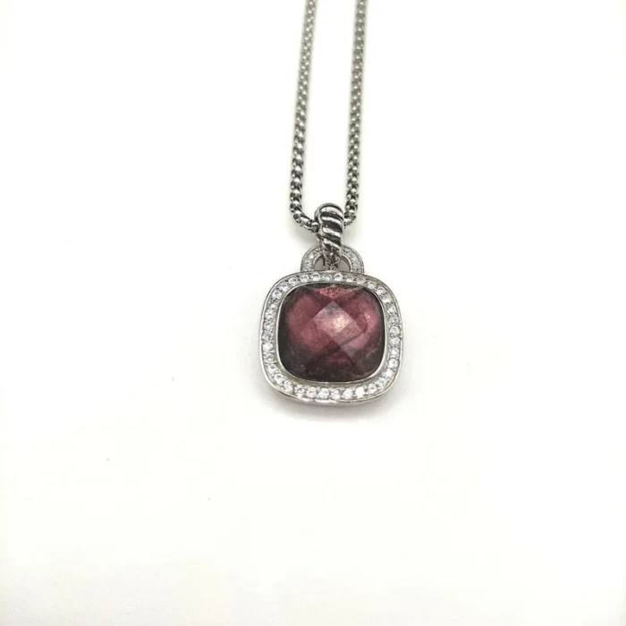 David Yurman 14mm Cushion-Cut Center Stone Necklace with Purple Pavé