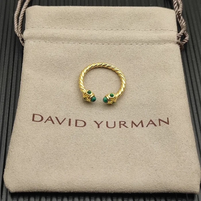 David Yurman 2.3mm Gold Renaissance Peacock Green Pavé Diamond Ring