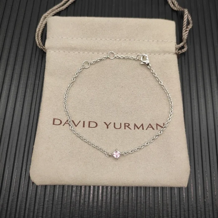 David Yurman 4mm Sterling Silver Single Stone Pink Diamond Bracelet