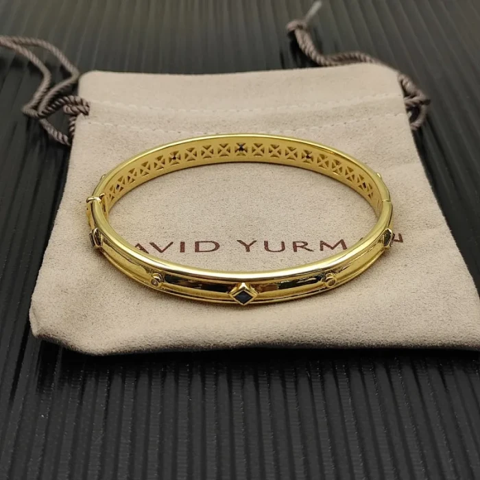 David Yurman 8mm Gold Pavé Blue Diamond Renaissance Band Bracelet