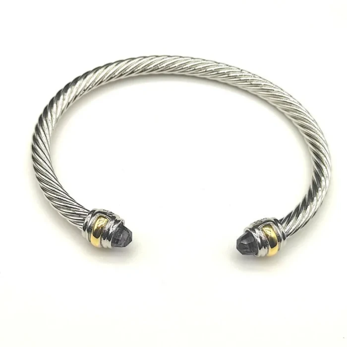 David Yurman 5mm Double-End Cap Cable Cuff Bracelet Purple Diamonds