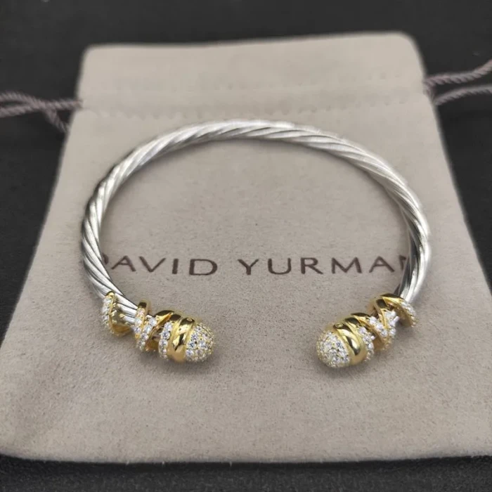 David Yurman 4mm Twisted Cable Pavé Diamond Cuff Bracelet