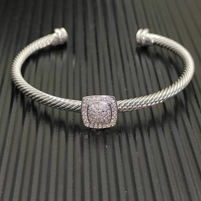 David Yurman Silver 4mm Pavé Cushion Cable Bracelet