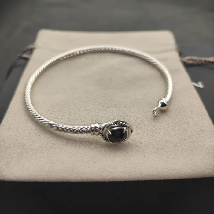 David Yurman 3mm Cable Classic Four-Point Black Diamond Cuff Bracelet
