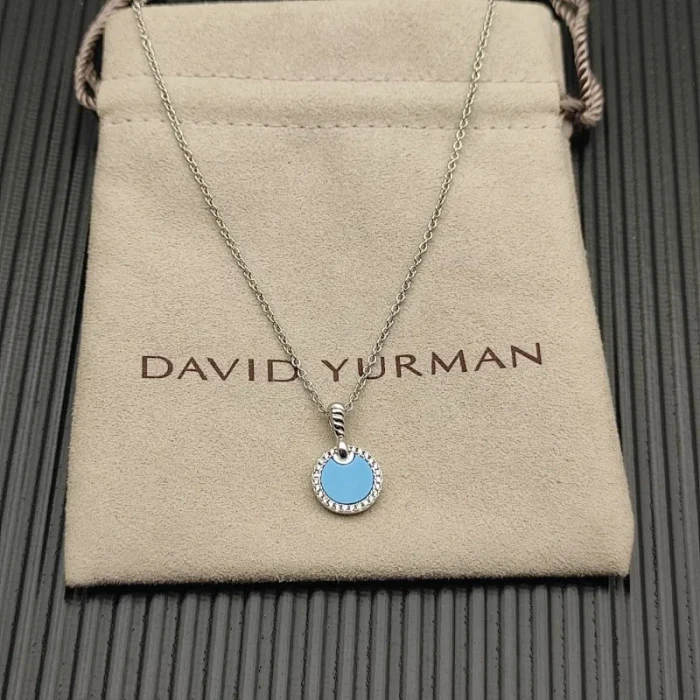 David Yurman Sterling Silver 17.8mm Round Pavé Turquoise Necklace