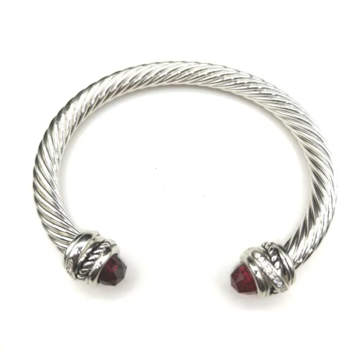 David Yurman 7mm Cable Bracelet with Rotating Red Pavé End Caps