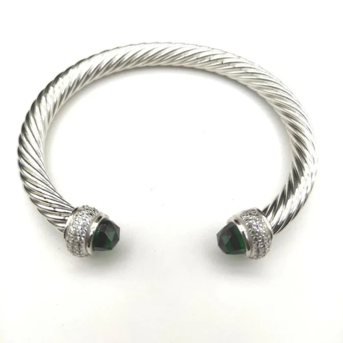 David Yurman 7mm Full Pavé Deep Green Diamond Cable Bracelet