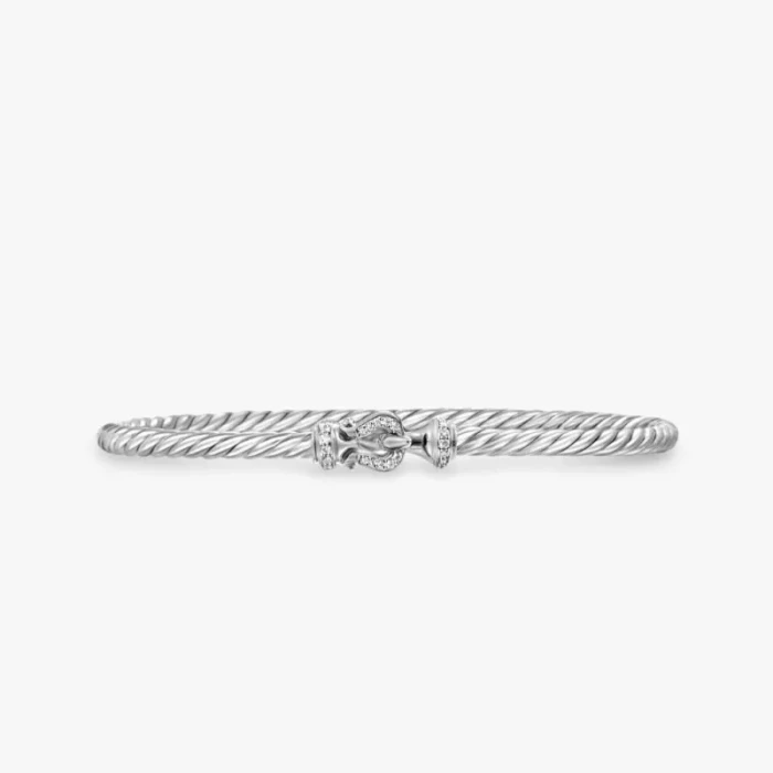 David Yurman Sterling Silver 3mm Pavé Hook-End Bangle Bracelet