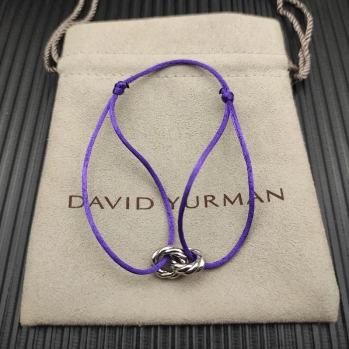 David Yurman Purple Double Ring Sterling Silver Nylon Cord Bracelet