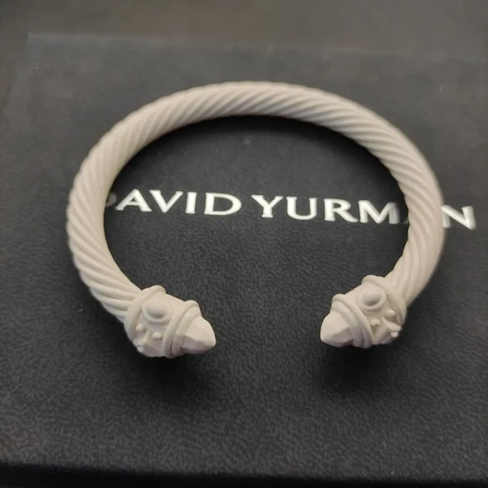 David Yurman 7mm White Colorful Enamel Cuff Bracelet, Fits Wrist Size 16cm - 20cm
