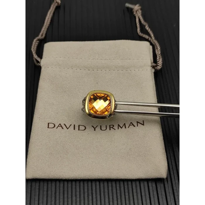 David Yurman Gold and Silver 14mm Square Champagne Diamond Ring