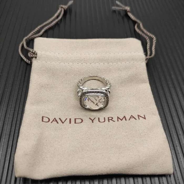 David Yurman Sterling Silver 14mm Square Pavé White Diamond Ring