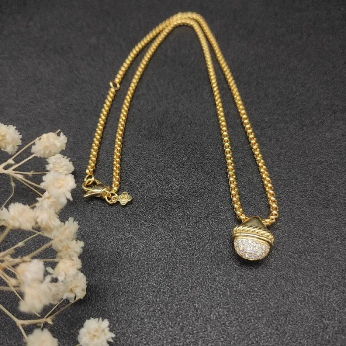 David Yurman Gold Cable Necklace with Half-Pavé Diamonds