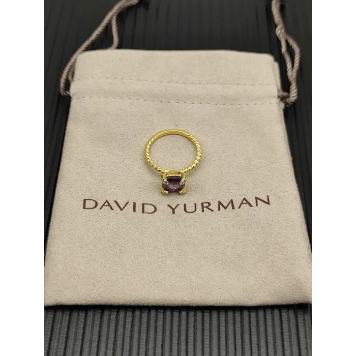 David Yurman Gold 8mm Four-Prong Purple Diamond Ring