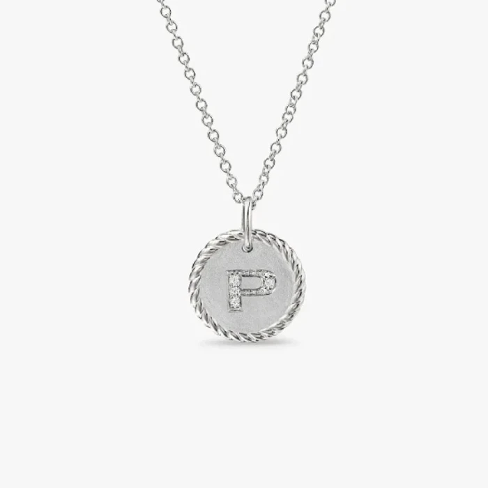 David Yurman Gold Diamond Initial P Disc Pendant Necklace