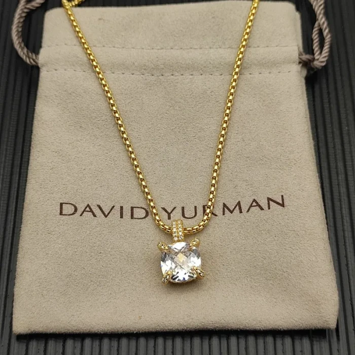 David Yurman Gold 11mm Four-Prong White Diamond Necklace