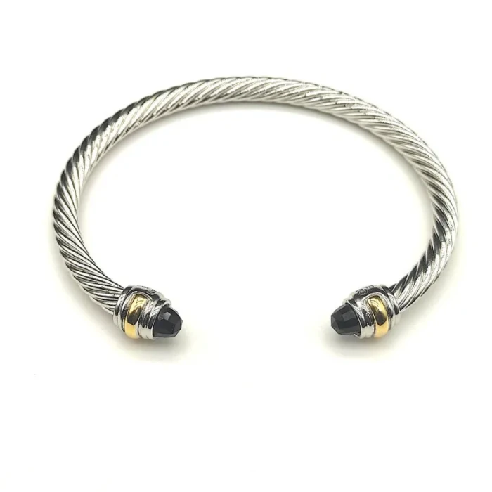 David Yurman 5mm Double-End Cap Cable Cuff Bracelet Black Diamonds