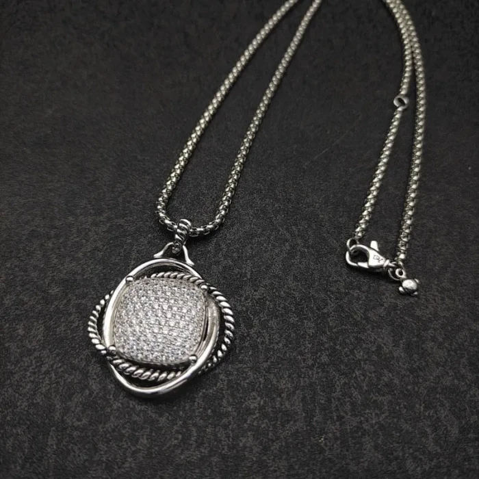 David Yurman 32mm Silver Pavé Diamond Square Cable Necklace