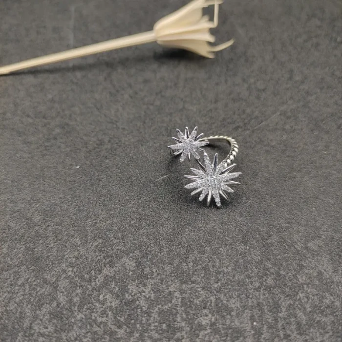 David Yurman Double Sunburst Diamond Pavé Open Ring Silver
