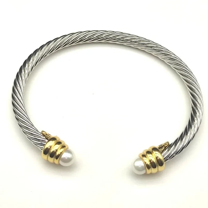David Yurman 5mm Gold-End Pearl Cable Cuff Bracelet