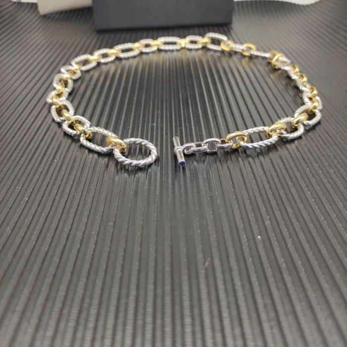 David Yurman Gold and Silver Cable Blue Sapphire Necklace 50cm