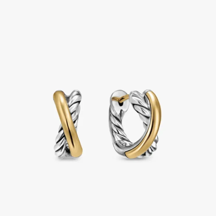 David Yurman 12.4mm Gold and Silver Cable Wrap Single-Line Earrings